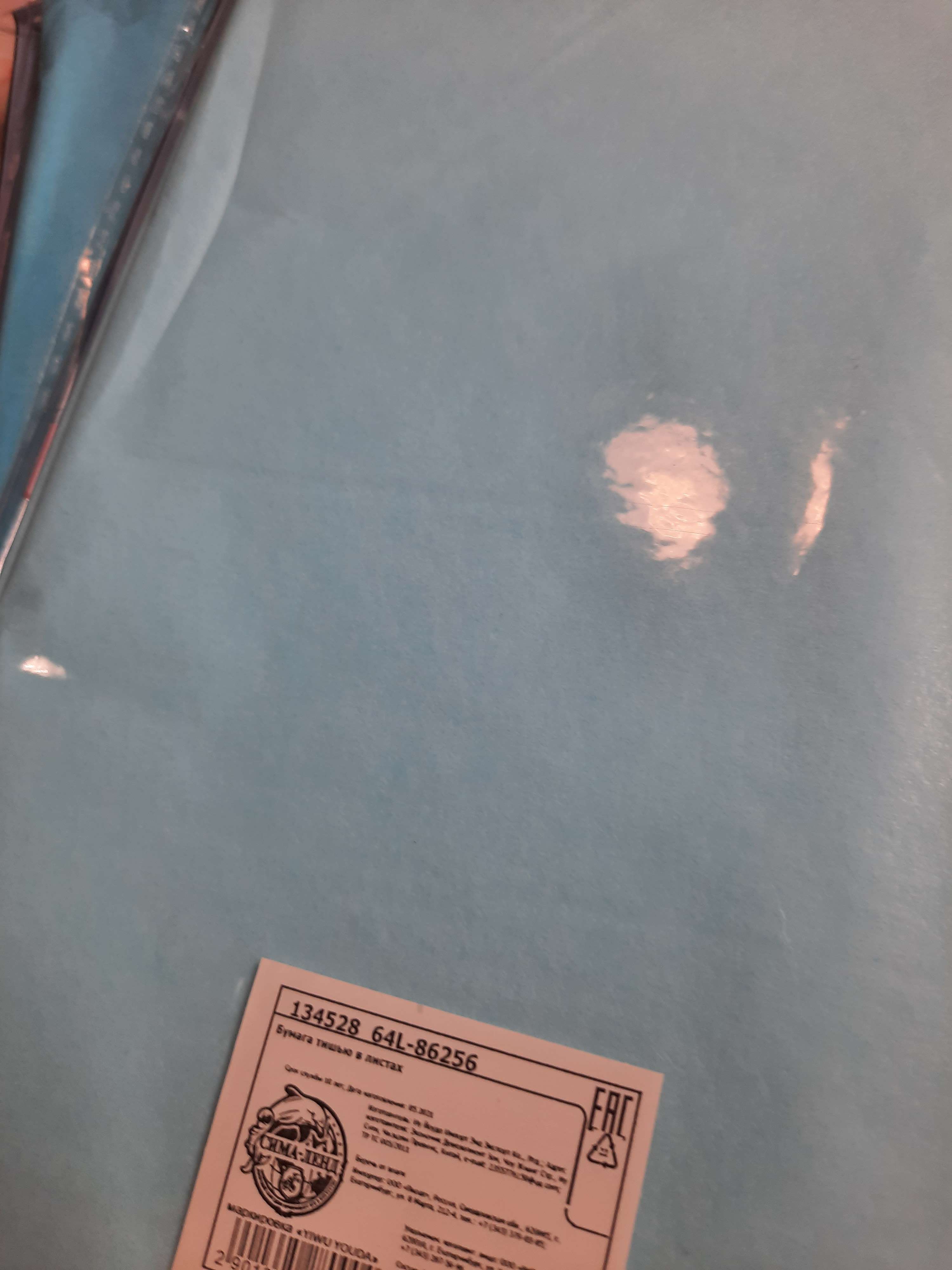Фотография покупателя товара Бумага упаковочная тишью, двухсторонняя, голубая, 50 х 66 см - Фото 4