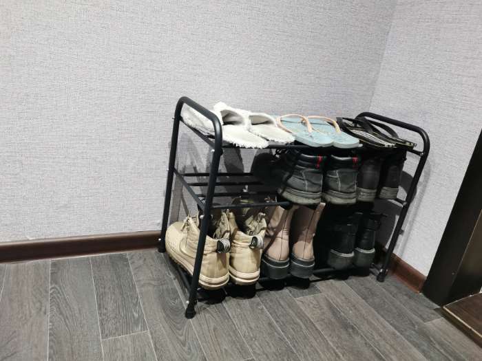 Фотография покупателя товара Подставка для обуви, 3 яруса, 65×32×48,5 см, цвет чёрный - Фото 1