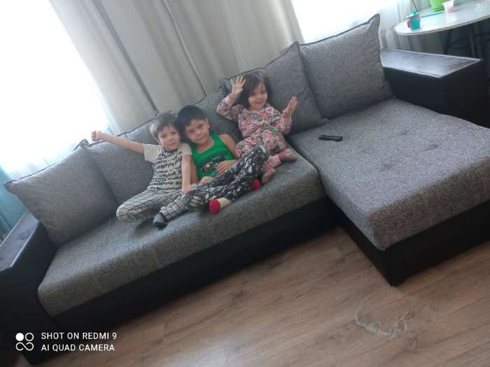Фотография покупателя товара Угловой диван «Дубай», правый, механизм еврокнижка, рогожка / экокожа, цвет серый / белый - Фото 3