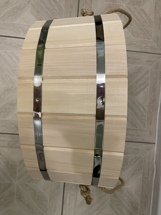 Фотография покупателя товара Шайка - таз для бани и сауны, 15 л, деревянная, нержавеющая вставка, «Добропаровъ» - Фото 3