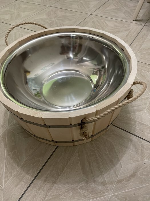 Фотография покупателя товара Шайка - таз для бани и сауны, 15 л, деревянная, нержавеющая вставка, «Добропаровъ» - Фото 5