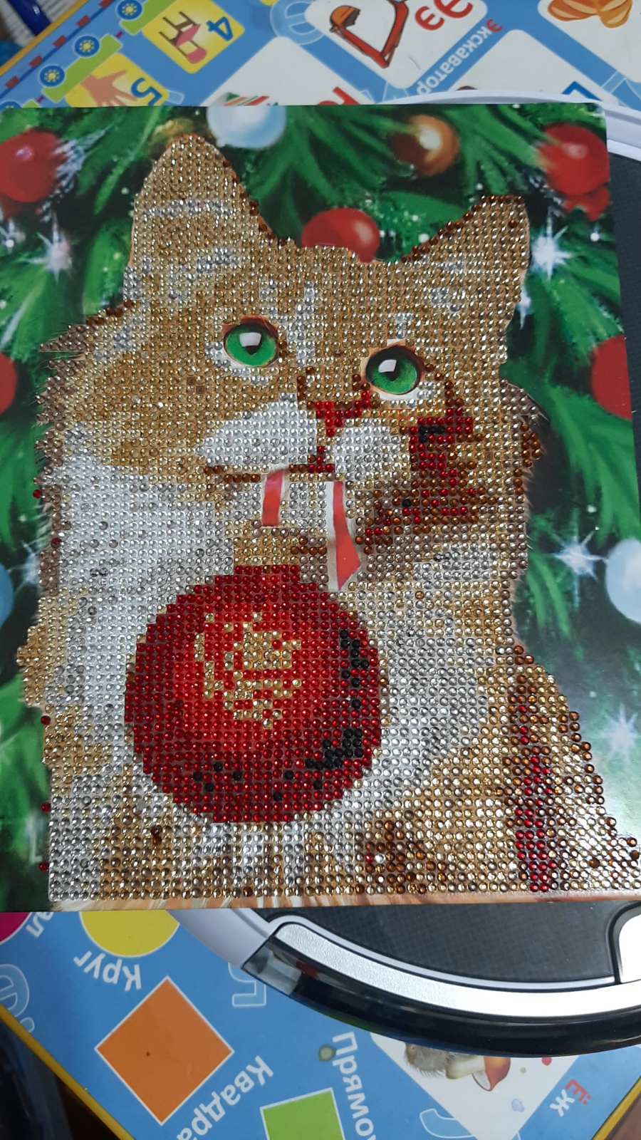 Фотография покупателя товара Новогодняя алмазная мозаика с частичным заполнением «Новый год. Рыжий кот», 20 х 25 см - Фото 2