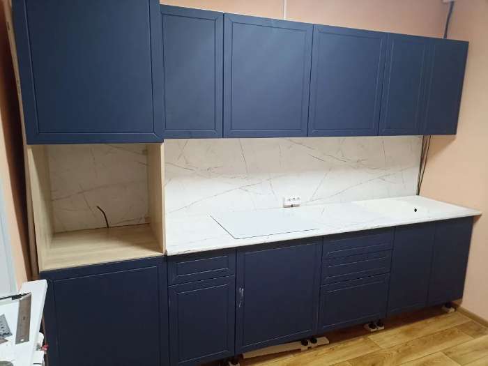 Фотография покупателя товара Кухонный гарнитур трёхуровневый в потолок «Кристалл - 7», с ручками, 2400×1200 мм, цвет океания/дуб сонома - Фото 3