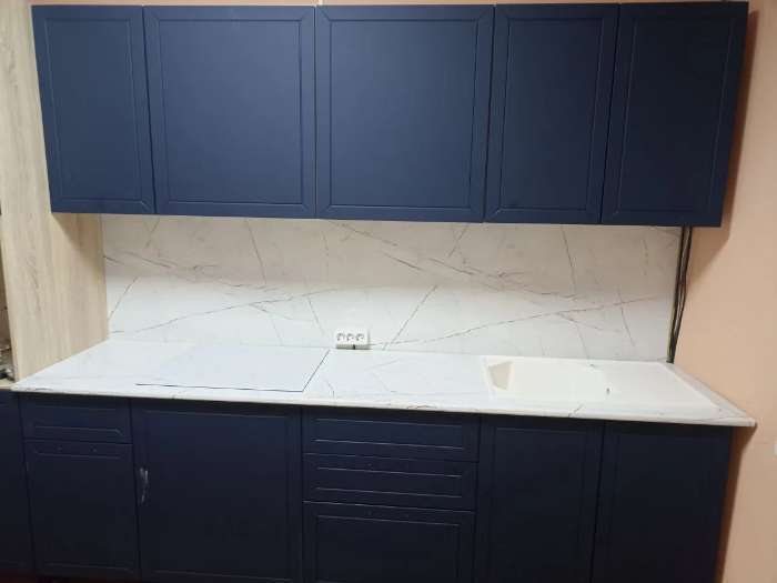 Фотография покупателя товара Кухонный гарнитур трёхуровневый в потолок «Кристалл - 7», с ручками, 2400×1200 мм, цвет океания/дуб сонома - Фото 5