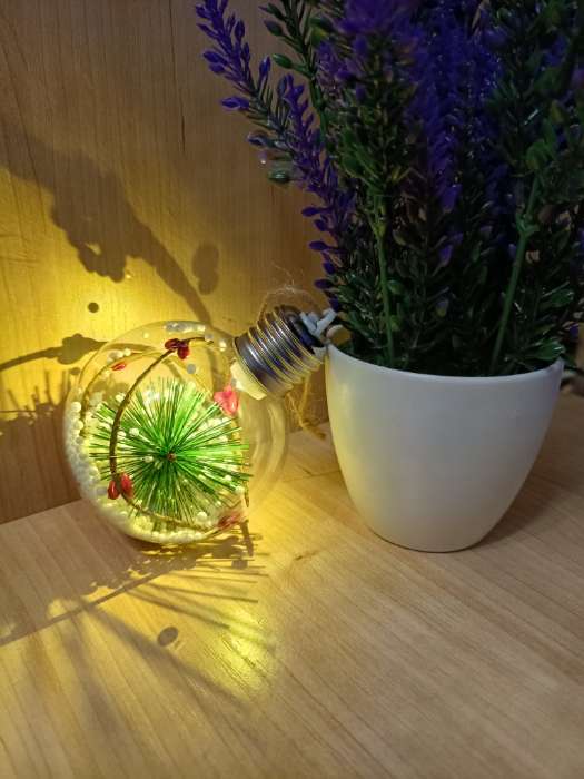 Фотография покупателя товара Ёлочный шар «Листочек», 1 LED, от батареек, свечение тёплое белое - Фото 4