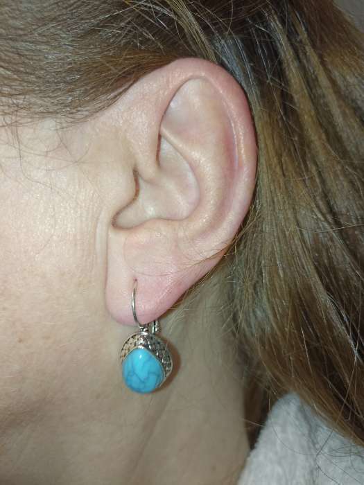 Фотография покупателя товара Серьги под натуральный камень «Этника» капля бирюзы, цвет голубой в чернёном серебре - Фото 1