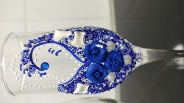 Фотография покупателя товара Набор свадебных бокалов "Шик", с розочками, сине - белый - Фото 4