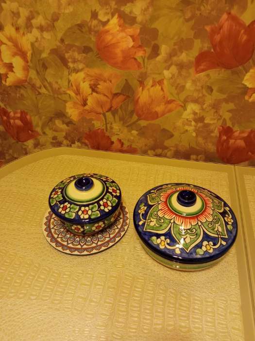 Фотография покупателя товара Маслёнка узбекская Риштанская Керамика «Цветы», d=17 см, синяя - Фото 2