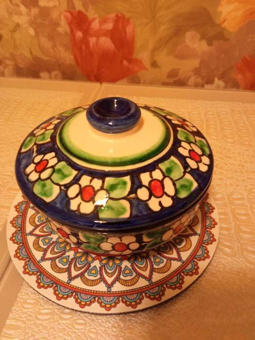 Фотография покупателя товара Сахарница узбекская Риштанская Керамика «Цветы», 250 мл, синяя - Фото 1