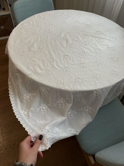Фотография покупателя товара Скатерть «Этель», фактурная с вышивкой, 140×140 см, белая - Фото 1