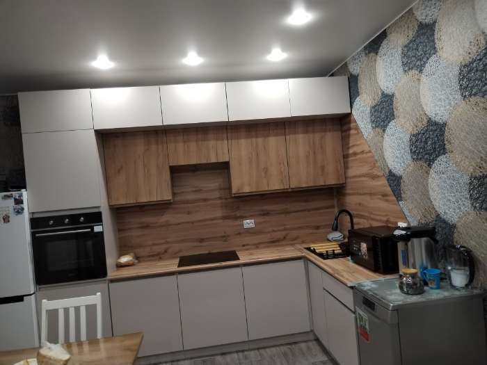 Фотография покупателя товара УЦЕНКА Кухонный гарнитур в потолок 2400 Виктория, Кашемир/Дуб крафт - Фото 6