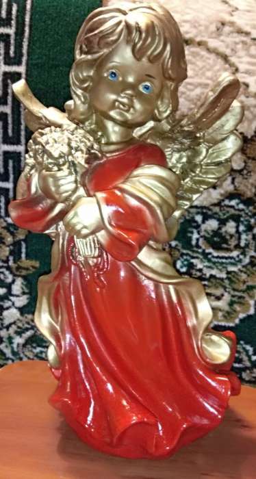 Фотография покупателя товара Фигура "Ангел в платье ассорти с букетом" золото 20х20х35см