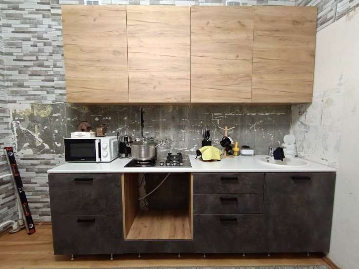 Фотография покупателя товара Кухонный гарнитур в потолок «Рио №3», 2400 мм, цвет белый глянец/дуб крафт/дуб вотан - Фото 8