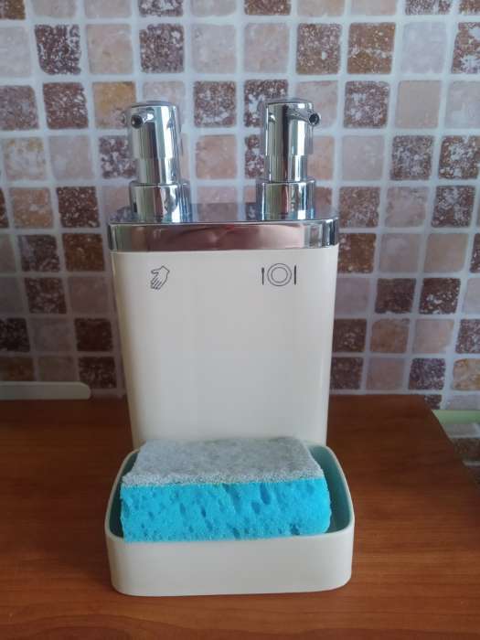 Фотография покупателя товара Дозатор для жидкого мыла с секцией для губки Viva, секции 300/600 мл, цвет бежевый