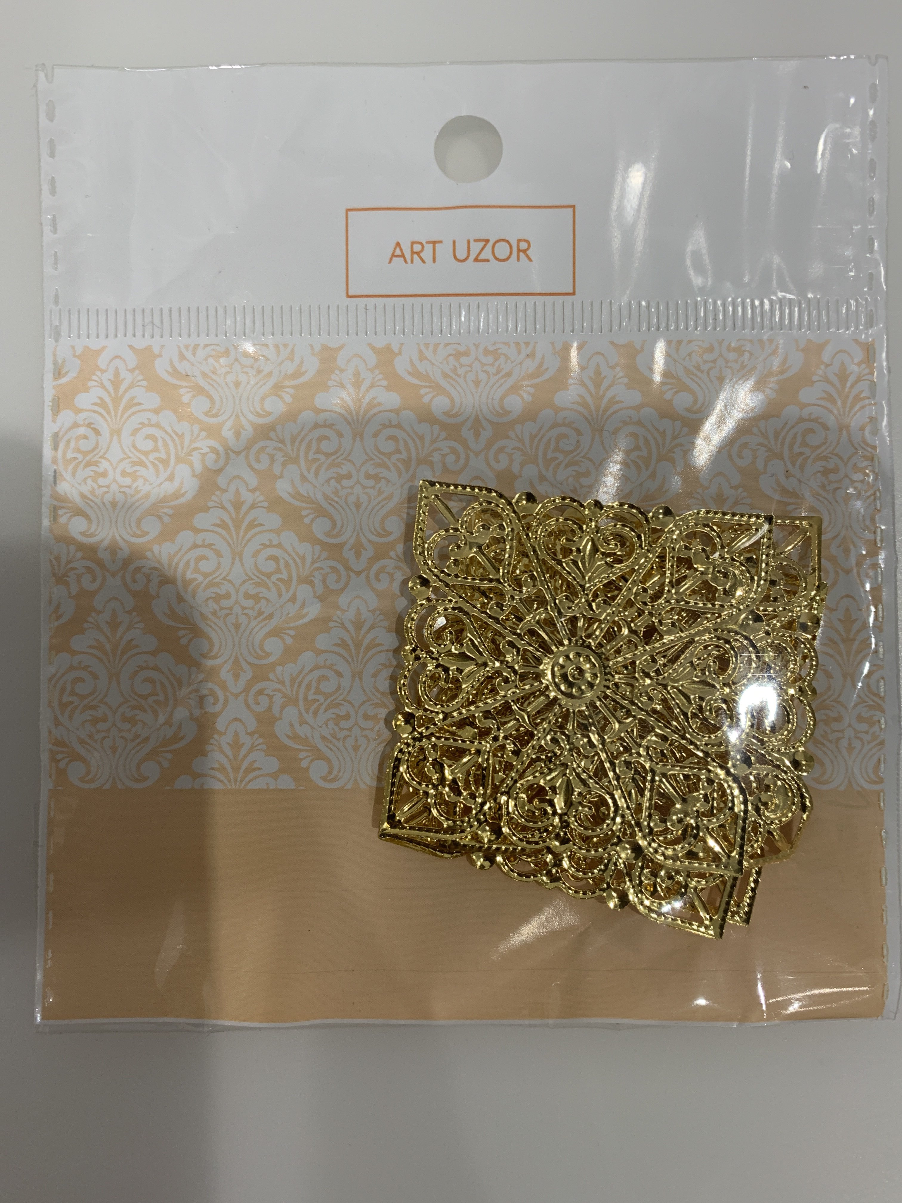 Фотография покупателя товара Декор металлический "Узоры в квадрате" набор 4 шт золото 4х4 см - Фото 4