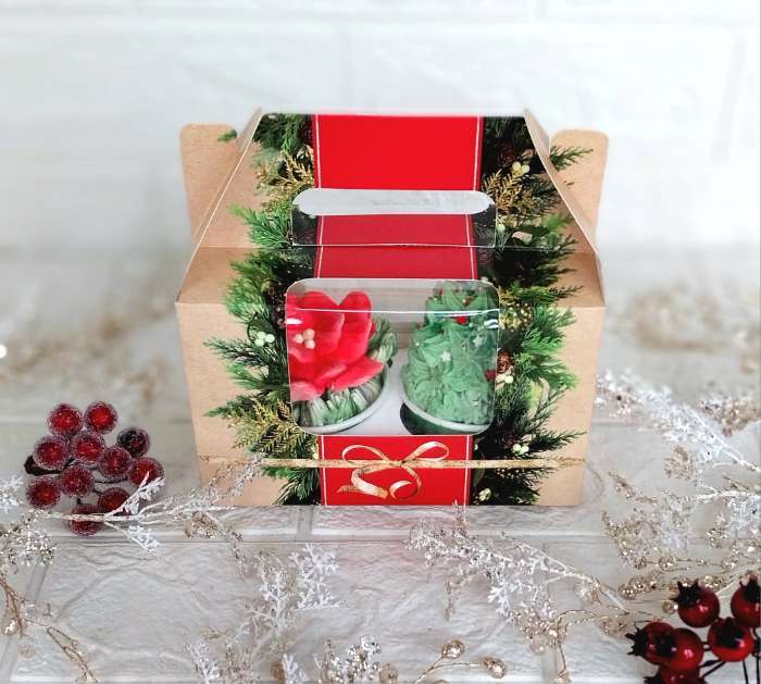 Фотография покупателя товара Коробочка для кексов новогодняя Happy, 16×10×8 см - Фото 1