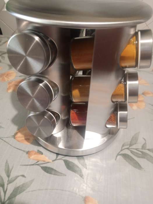 Фотография покупателя товара Набор для специй на подставке «Профи», 19×20 см, 12 шт., стекло, серебристый - Фото 2