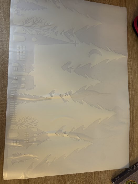 Фотография покупателя товара Наклейка декоративная для окон «Дома на фоне елей», 50×34 см - Фото 2