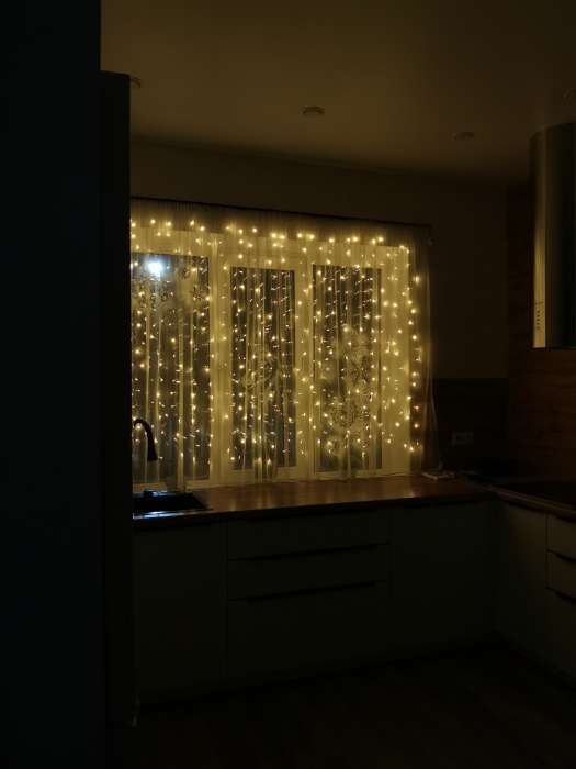 Фотография покупателя товара Гирлянда «Занавес» 2×1.5 м, IP20, прозрачная нить, 360 LED, свечение мульти, 8 режимов, 220 В - Фото 1