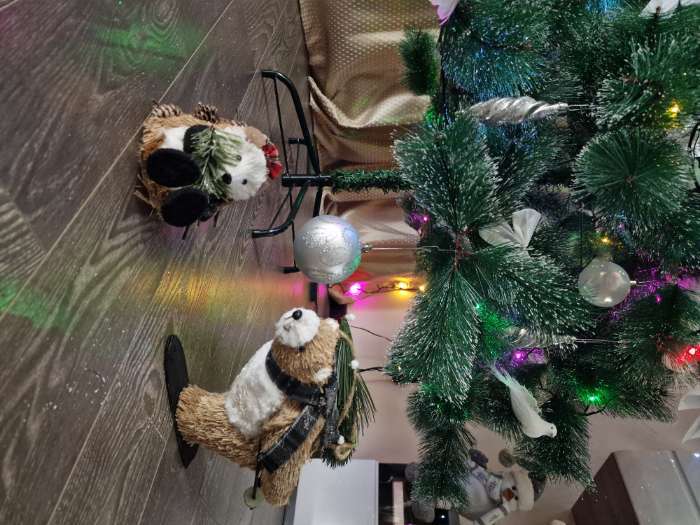 Фотография покупателя товара Фигурка новогодняя «Миша едет на лыжах с ёлочкой», 19×28×15 см - Фото 1