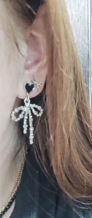 Фотография покупателя товара Серьги «Бантики с сердечками», чёрно-серые в серебре - Фото 1