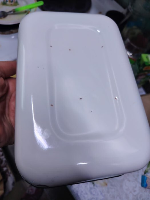 Фотография покупателя товара Контейнер, 1.5 л, с крышкой, эмалированная сталь, деколь МИКС, белый - Фото 12