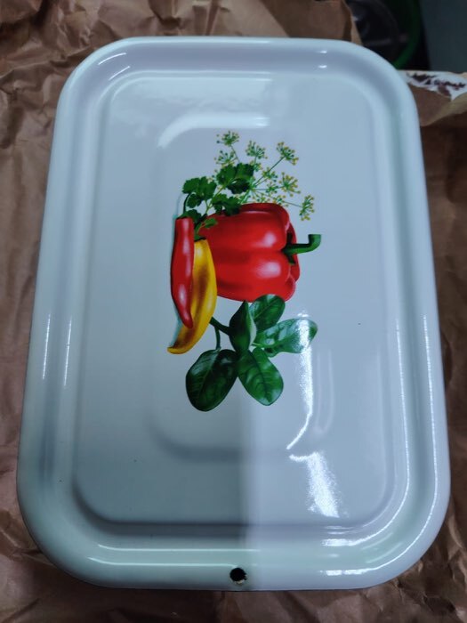 Фотография покупателя товара Контейнер, 1.5 л, с крышкой, эмалированная сталь, деколь МИКС, белый - Фото 13