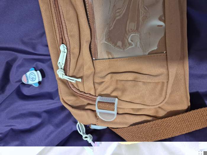 Фотография покупателя товара Сумка молодёжная на молнии, со значками, 23×5.5×16 см, рыжая - Фото 2