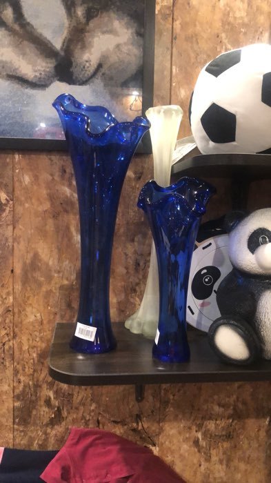 Фотография покупателя товара ваза "Волна" h 280 мм. из синего стекла (без декора)
