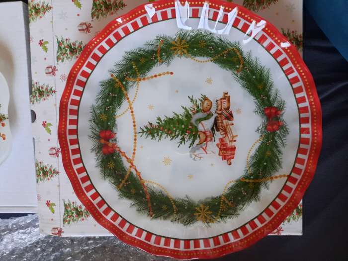 Фотография покупателя товара Блюдо новогоднее сервировочное Доляна «Сказочное настроение», d=25, стекло, разноцветное - Фото 1