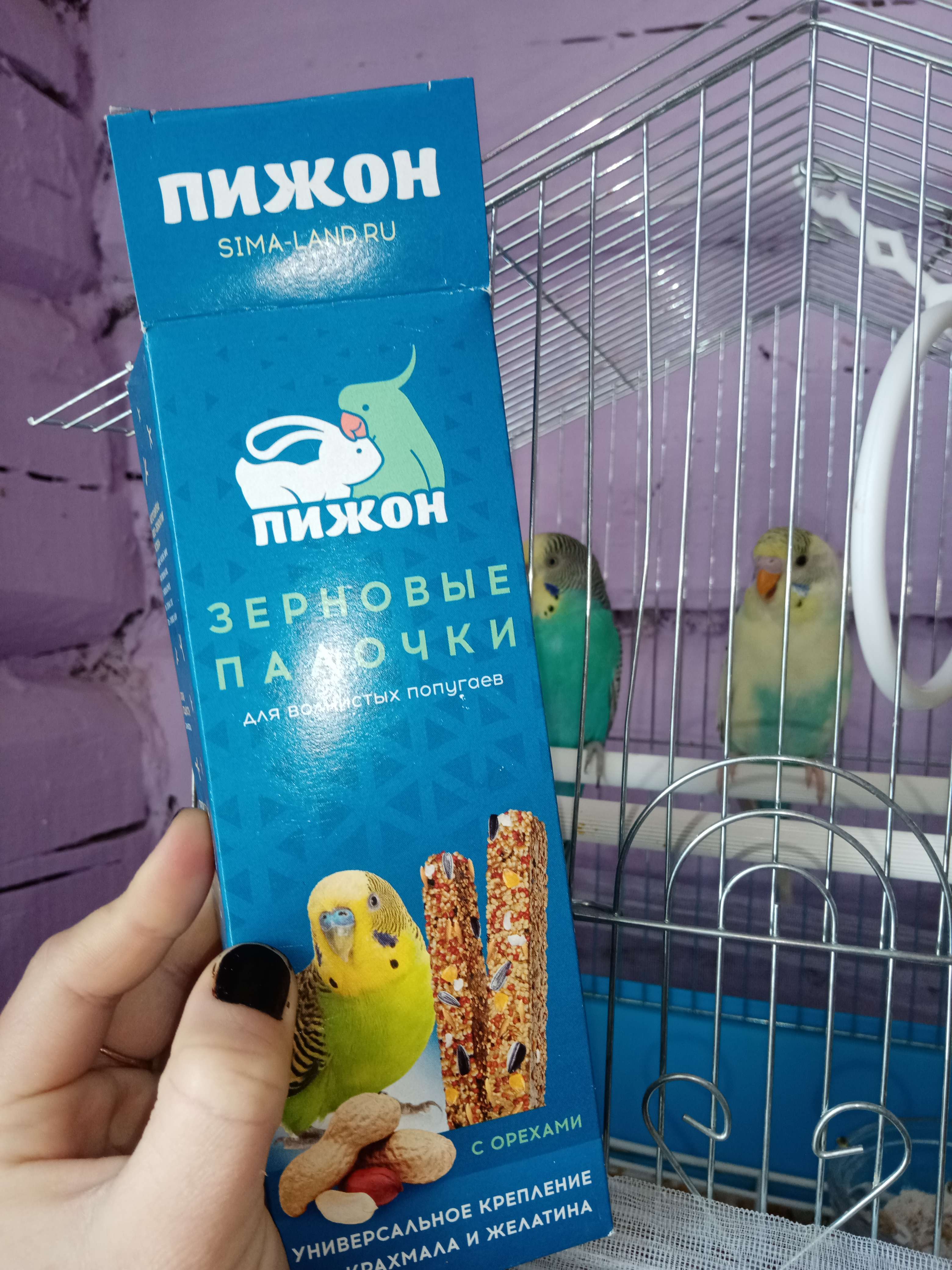 Фотография покупателя товара Зерновые палочки "Пижон" для птиц, с орехами, 2 шт, 96 г