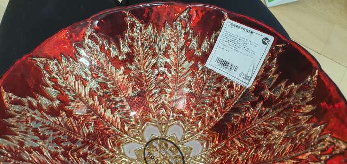 Фотография покупателя товара Блюдо стеклянное сервировочное «Филиция», 1,58 л, d=24 см, цвет красный с золотом