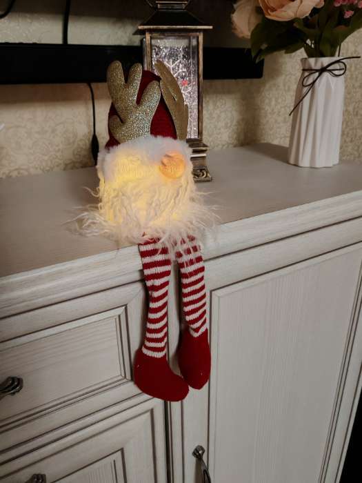 Фотография покупателя товара Фигура текстиль «Гном зеленая шапочка» 33 см, 1 LED, от батареек AG10×3, свечение тёплое белое - Фото 3