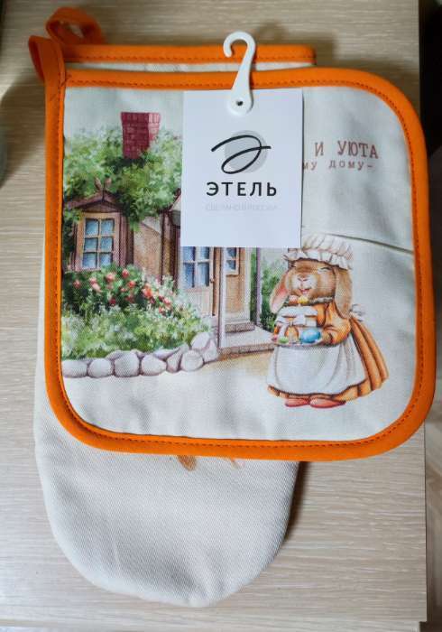 Фотография покупателя товара Набор кухонный «Этель. Кролики»: варежка-прихватка 20×28 см, прихватка 19×19 см,100% хлопок - Фото 1