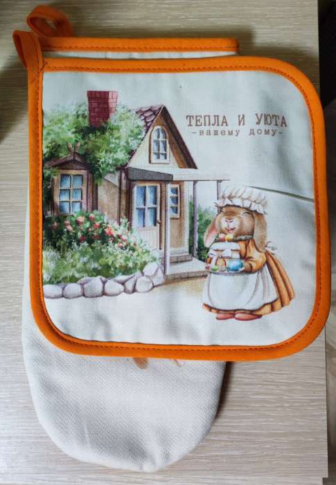 Фотография покупателя товара Набор кухонный «Этель. Кролики»: варежка-прихватка 20×28 см, прихватка 19×19 см,100% хлопок - Фото 2