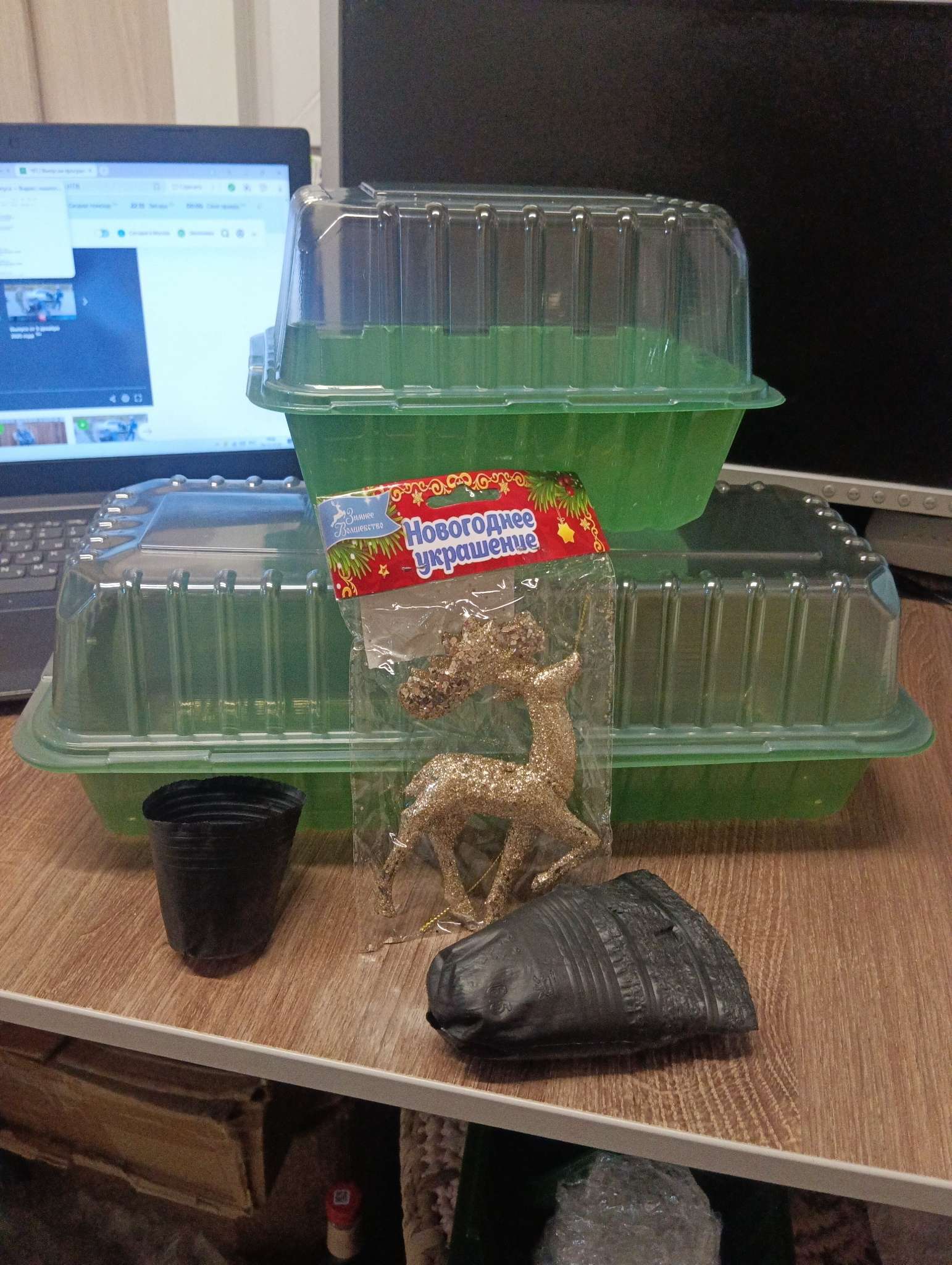 Фотография покупателя товара Мини - парник для рассады, 39×17.5×12 см, без вставок, тёмно-зелёный, пластик, Greengo - Фото 2