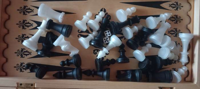 Фотография покупателя товара Настольные игры 3 в 1: шахматы, шашки, нарды, деревянные, большие, 40×40 см - Фото 1