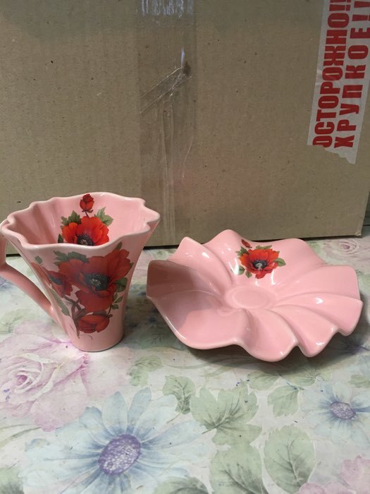 Фотография покупателя товара Чайная пара "Лотос розовый", деколь, 2 предмета, блюдце, кружка 0.2 л, микс