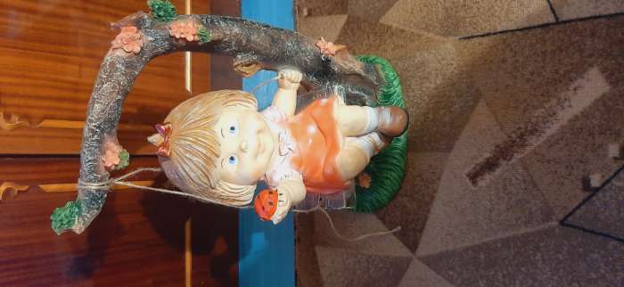 Фотография покупателя товара Садовая фигура "Мальчик на качелях" 44см - Фото 1