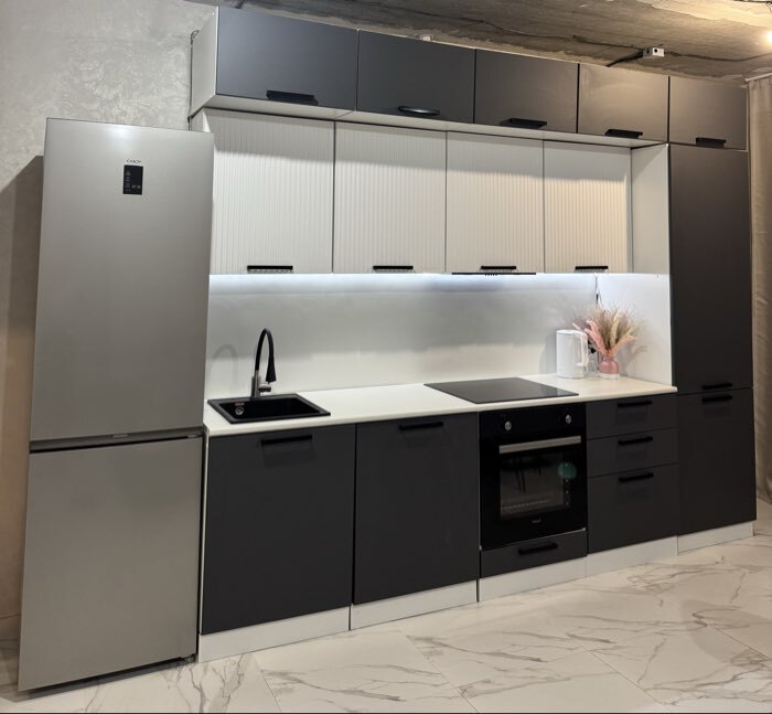 Фотография покупателя товара Кухонный гарнитур трёхуровневый под потолок «Кристен», 3000 мм, цвет графит софт фасады/белый софт - Фото 2