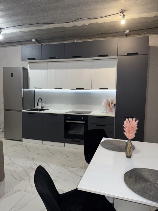 Фотография покупателя товара Кухонный гарнитур трёхуровневый под потолок «Кристен», 3000 мм, цвет графит софт фасады/белый софт - Фото 1