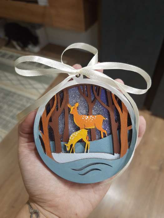 Фотография покупателя товара Заготовки для творчества. Деревянная ёлочная подвеска «Новый год! Олени в лесу» - Фото 1