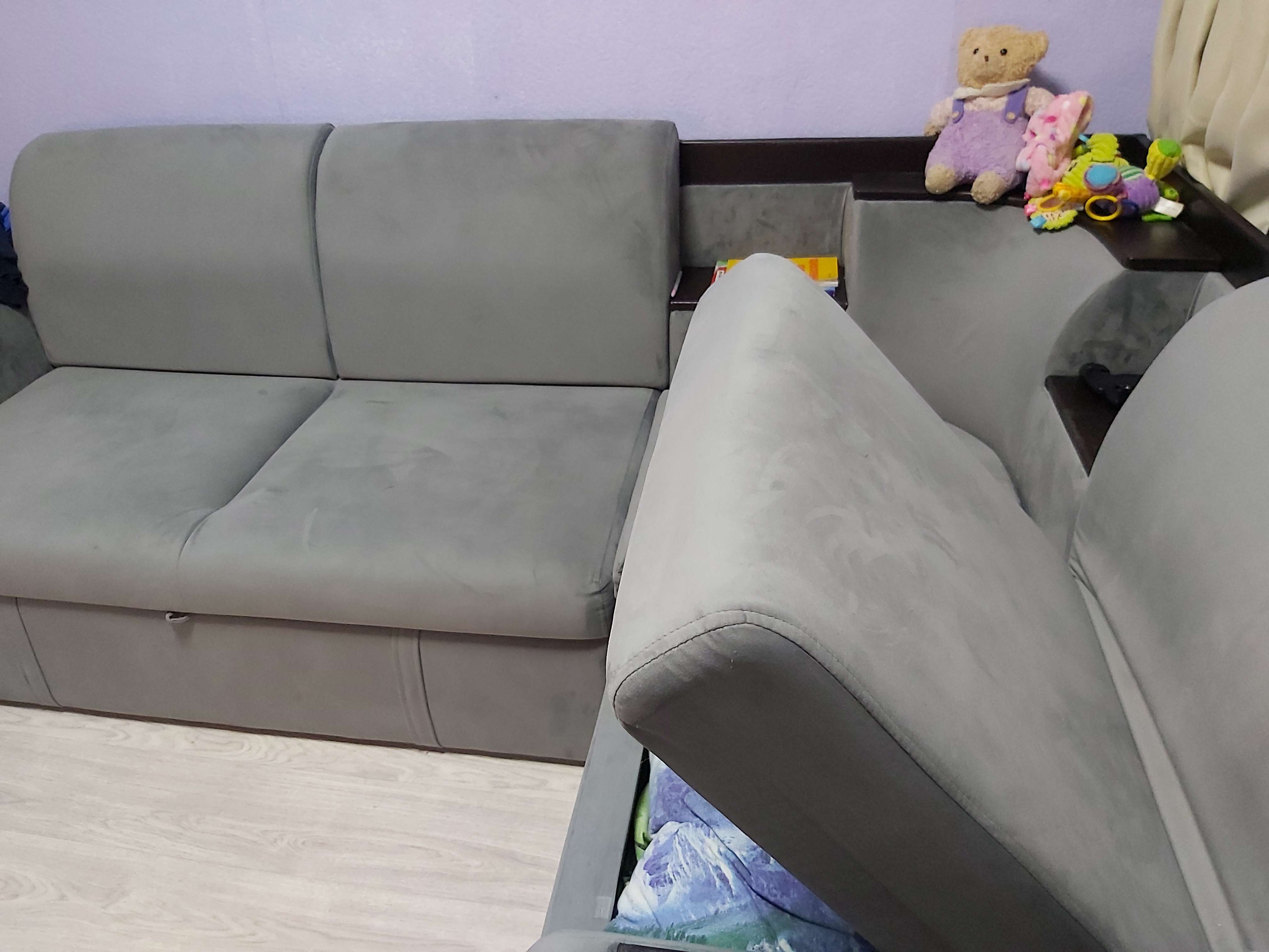 Фотография покупателя товара Угловой диван «Фараон», универсальный, дельфин, велюр, цвет селфи 08, вставка астор 536 - Фото 14