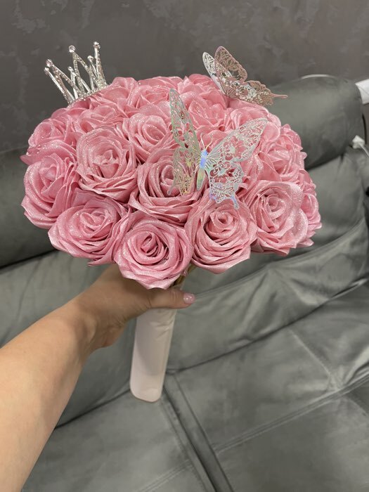 Фотография покупателя товара Лента атласная, 40 мм, 23±1 м, жемчужно-розовая - Фото 3