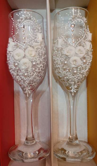 Фотография покупателя товара Набор свадебных бокалов "Шик", с розочками, белый - Фото 6