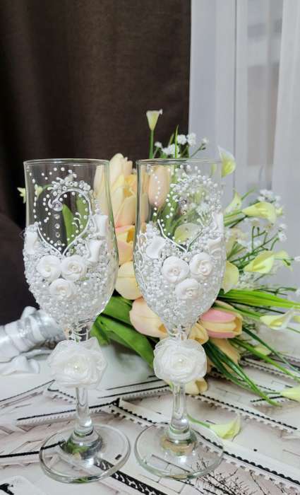 Фотография покупателя товара Набор свадебных бокалов "Шик", с розочками, белый - Фото 7