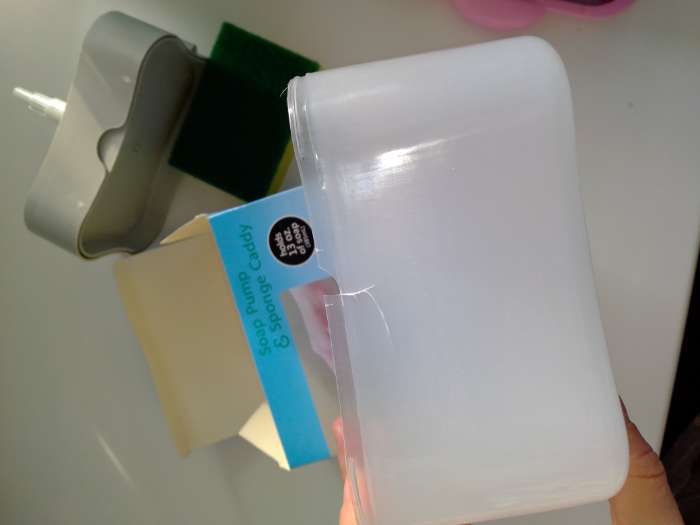 Фотография покупателя товара Дозатор для моющего средства с подставкой для губки Доляна, губка в комплекте, 385 мл, цвет белый - Фото 15