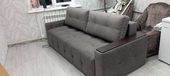 Фотография покупателя товара Диван «СИМПЛ КЛЕТКА», с подлокотниками, с пружинным блоком, ткань вивальди 34, цвет графит - Фото 1