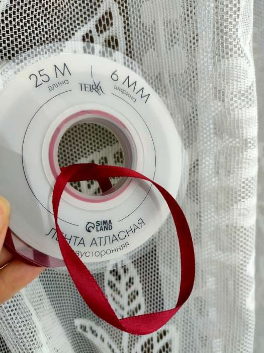 Фотография покупателя товара Лента атласная TEIRA, двухсторонняя, 6 мм, 25±1 м, бордовая №0789 - Фото 2