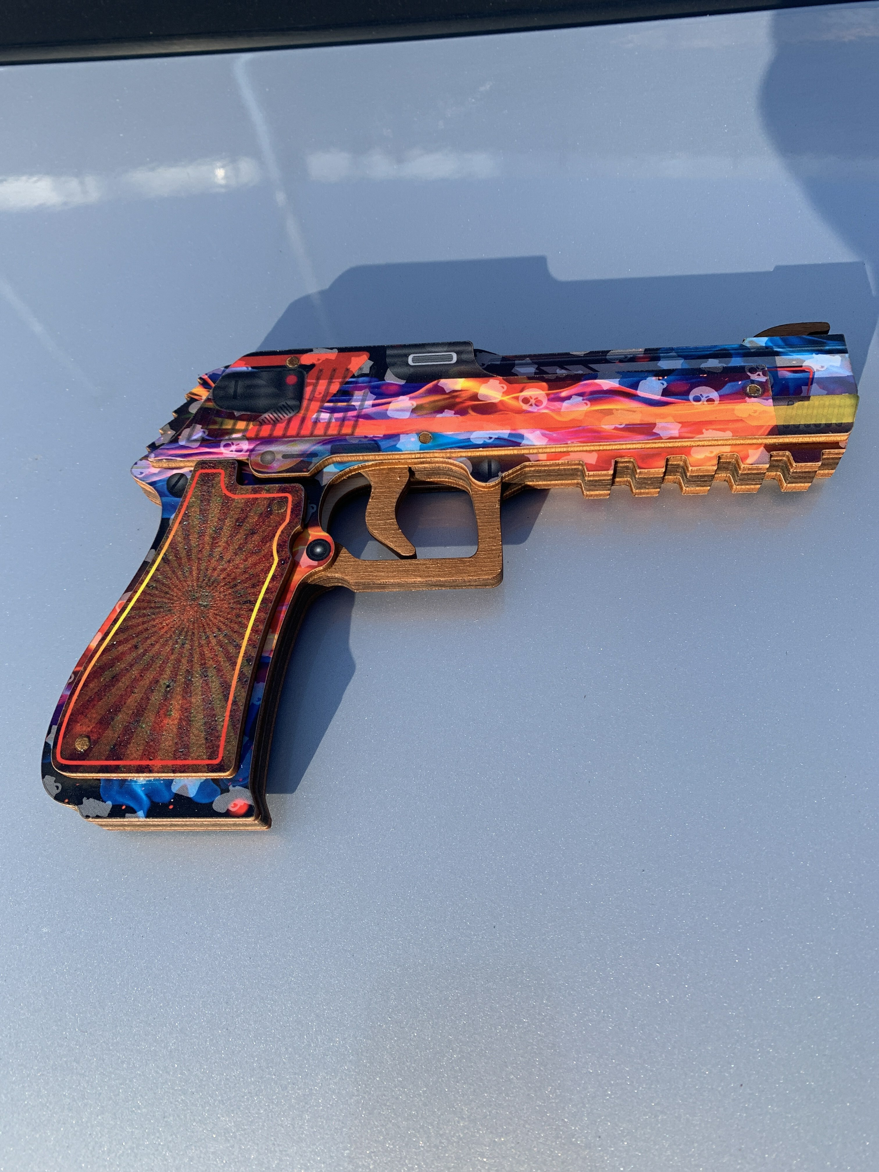 Фотография покупателя товара Сувенир деревянный "Пистолет-резинкострел" разноцветный - Фото 1